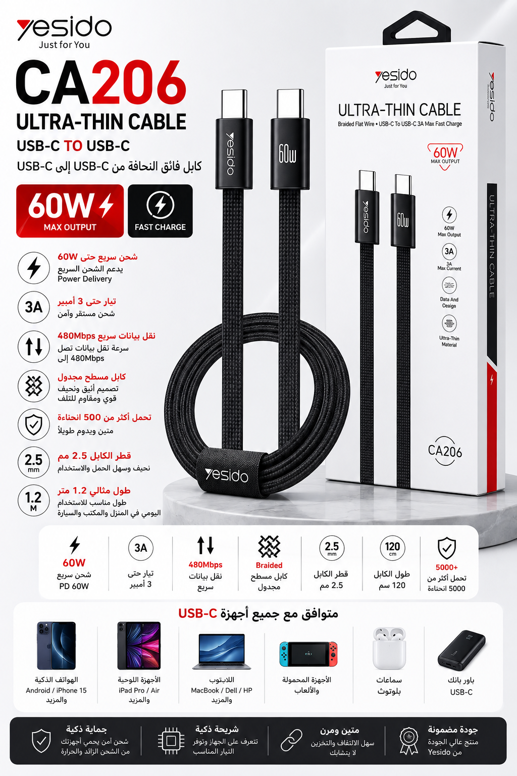 Yesido CA206 Ultra-Thin Cable